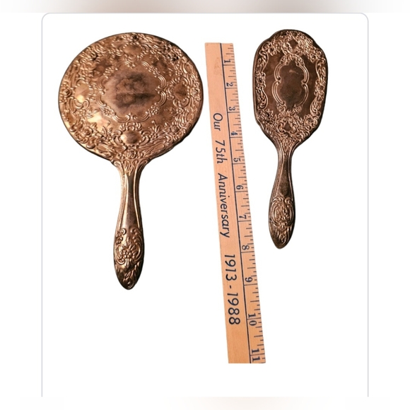 Vintage Vanity Comb, Brush & Mirror Set *Silver Plated - Picture 2 of 7